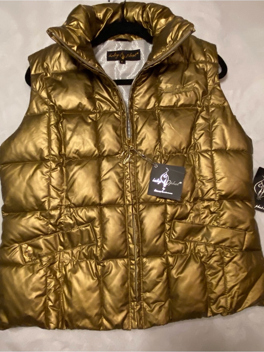 Baby Phat Metallic Gold Quilted Puffer Vest